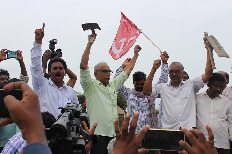 BV Raghavulu leading cultivation of Dalits' land at Devarapalli